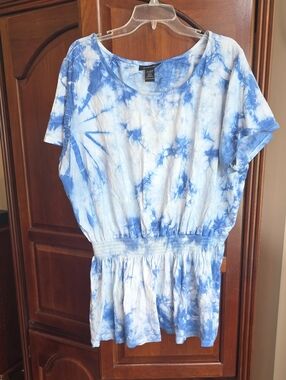 Ashley Stewart Tie-Dye Short Sleeve Peplum Top